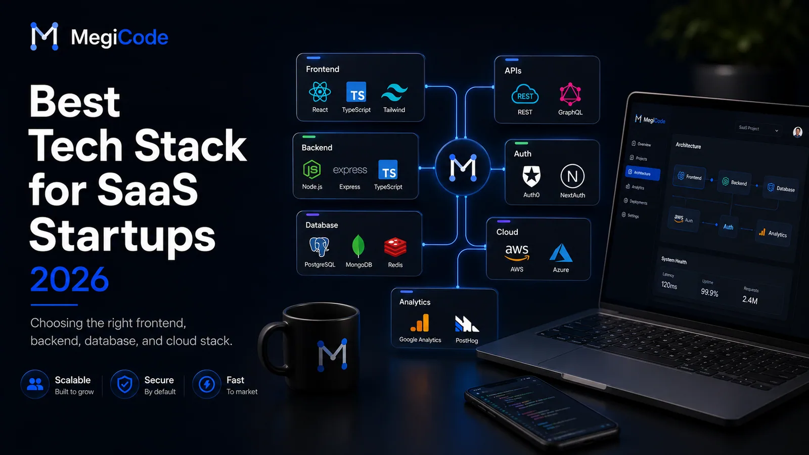 Megicode blog illustration for Best Tech Stack for SaaS Startups in 2026